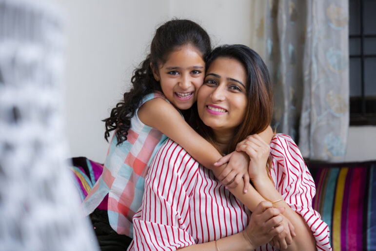 Happy mom and daughter stock photo