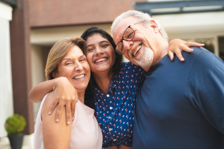Grandparent, Teenager, Family, Embracing, Teenage Girls